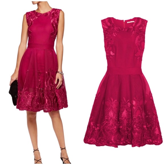 Maje Dresses & Skirts - Maje Cherry Red Reason Embroidered Honeycomb Knit Dress